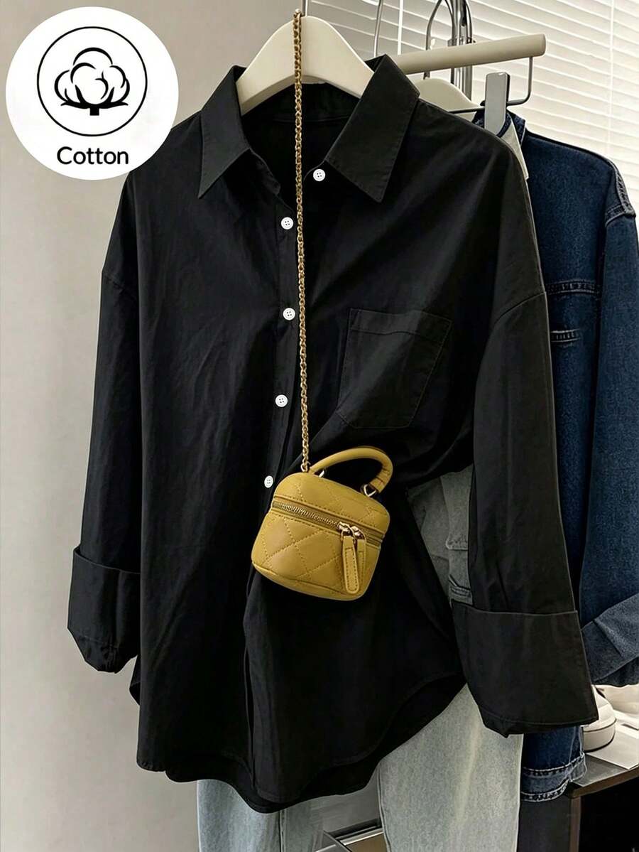 black cotton button down shirt