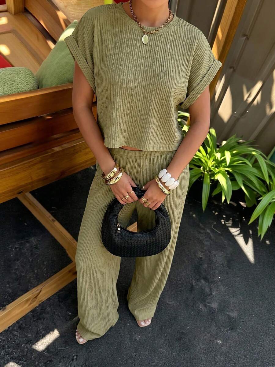 olive green knitted casual loungewear set