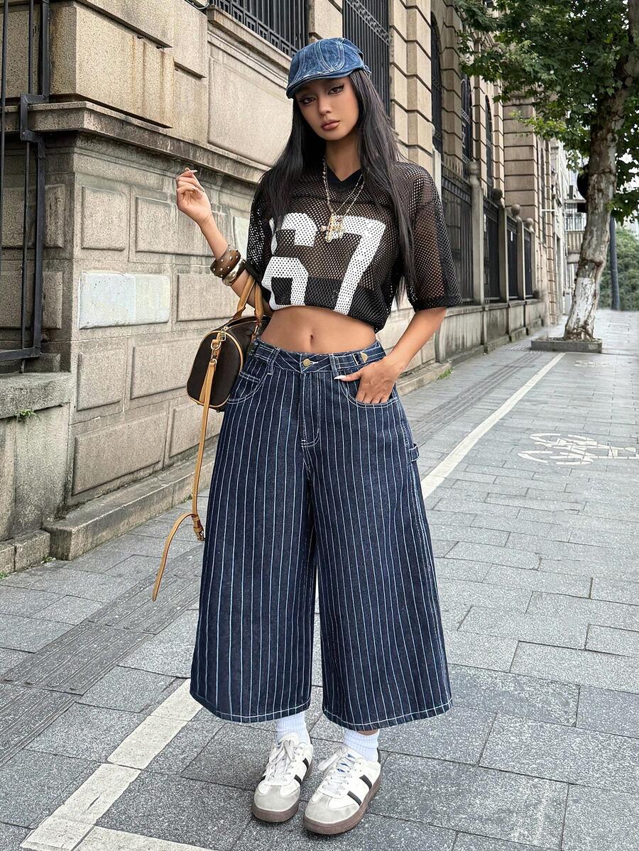 distressed acid wash navy pinstripe bermuda shorts