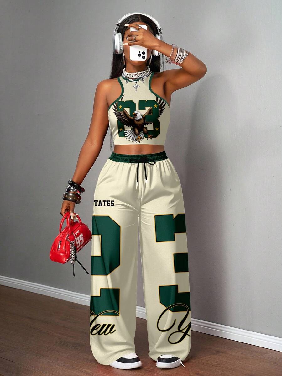cream and green graphic athleisure coord set