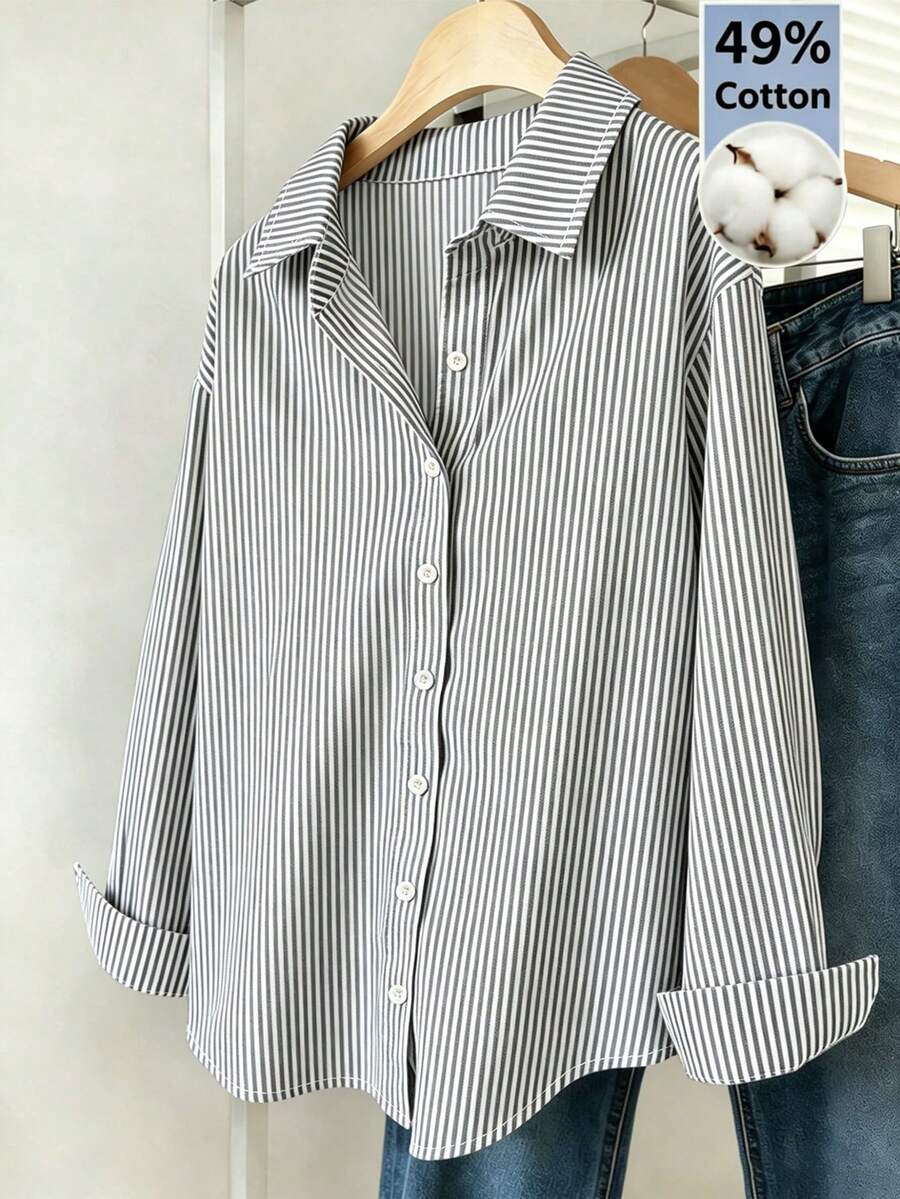 black and white cotton blend button down shirt