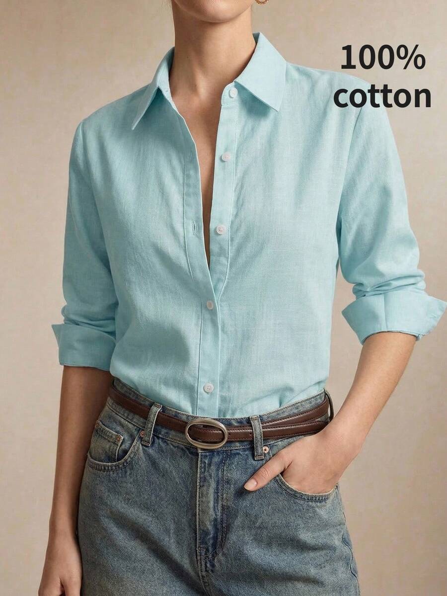 blue shirt turn-down collar