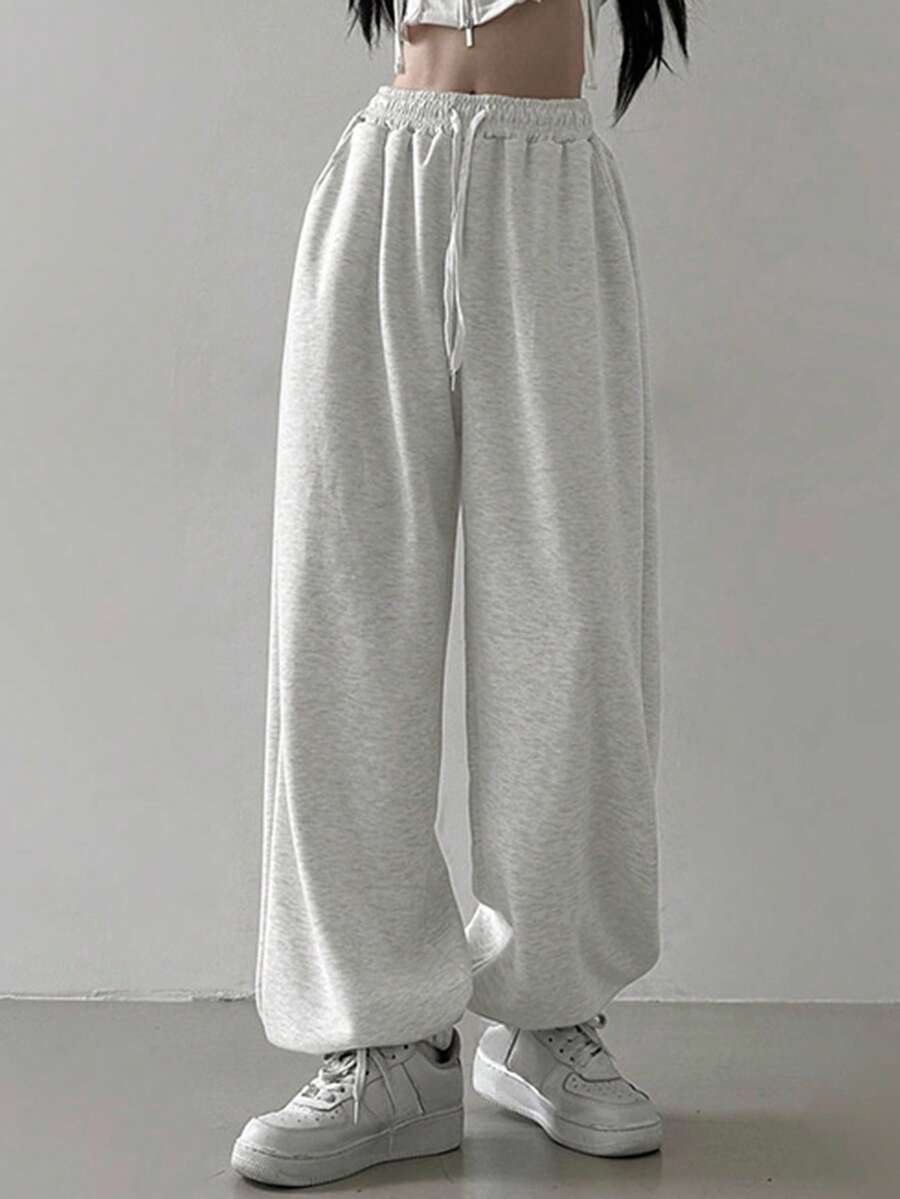 grey drawstring waist casual jogger sweatpants