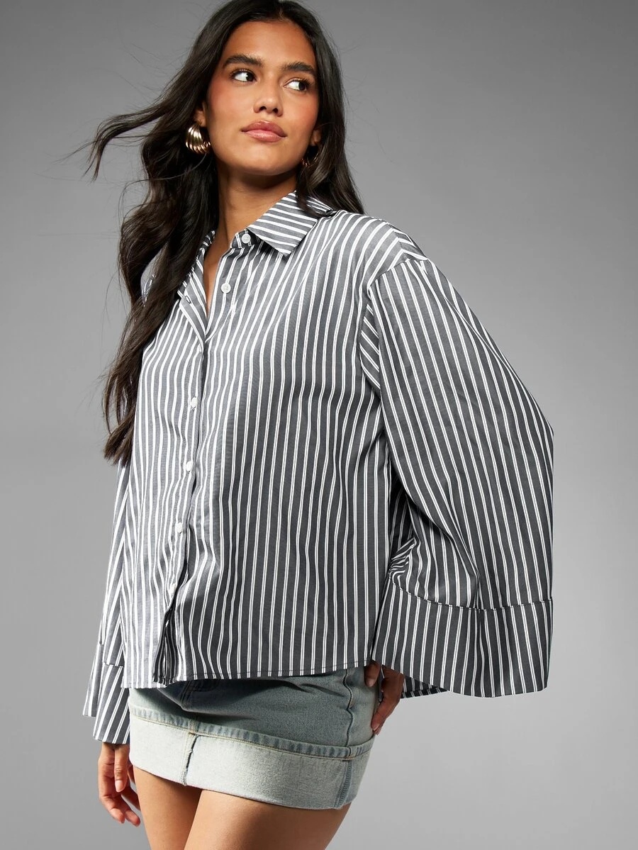 oversized black and white striped button down shirt