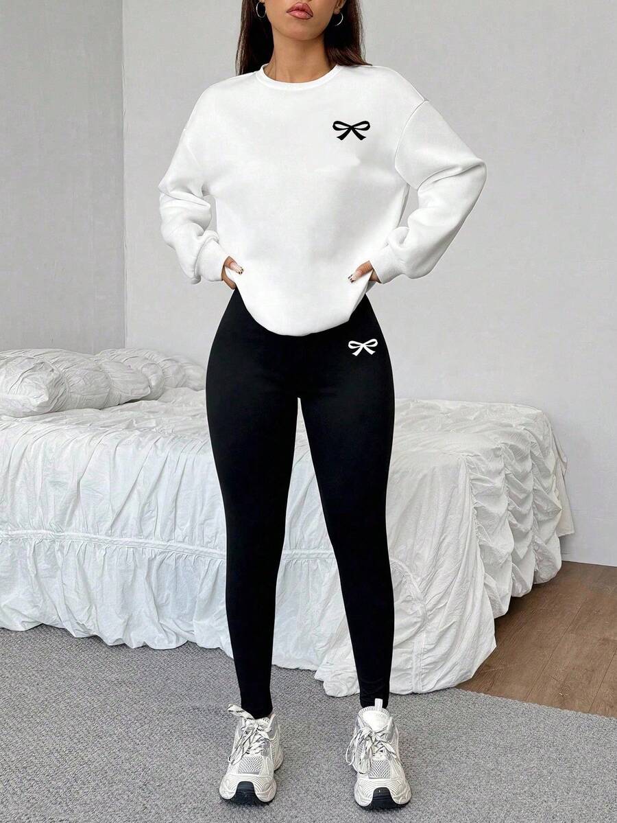 white graphic bow logo crew neck sweatshirt