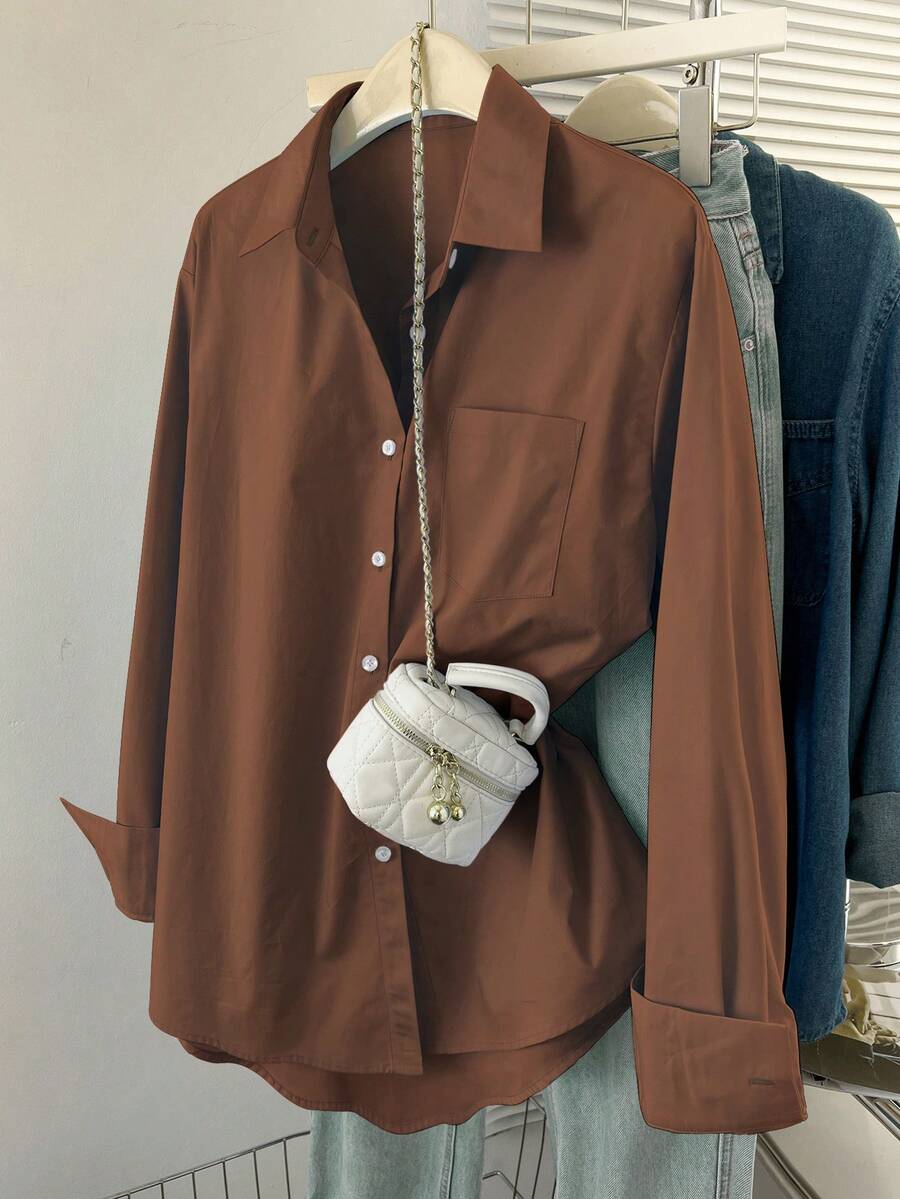 brown cotton button down shirt