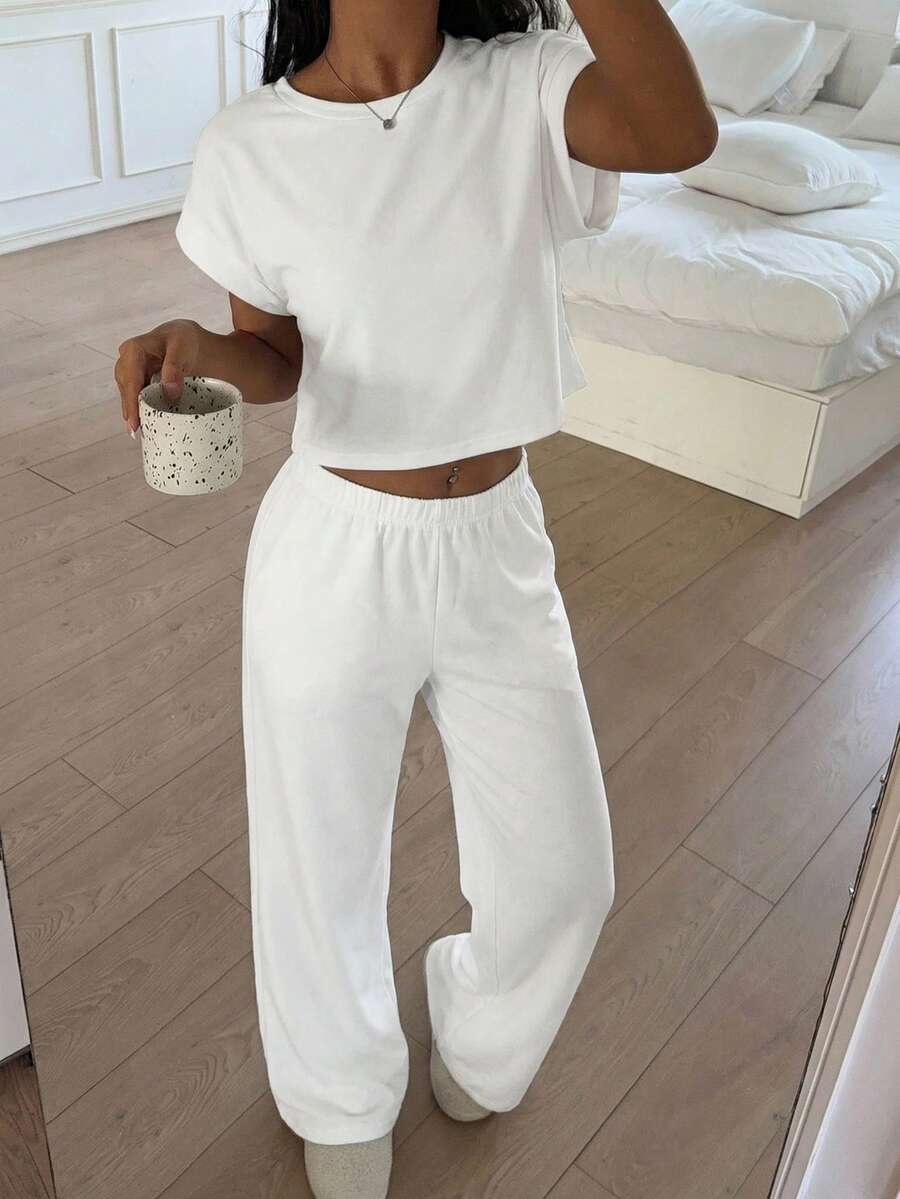 white knitted casual loungewear set