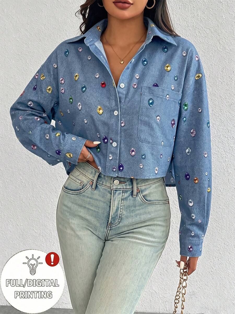 gemstone blue button front long sleeve casual shirt