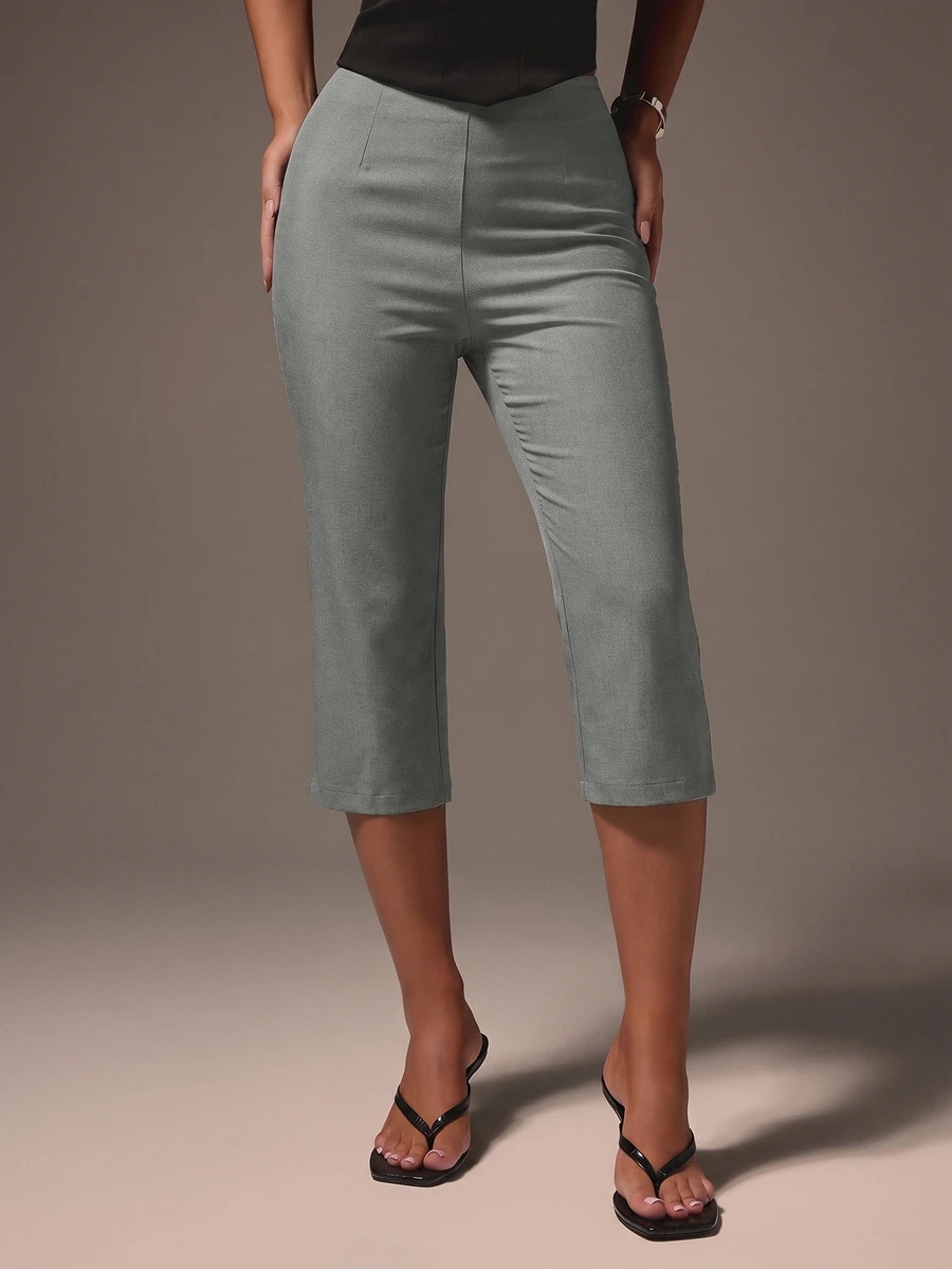 high waisted wide leg cropped grey capri trousers