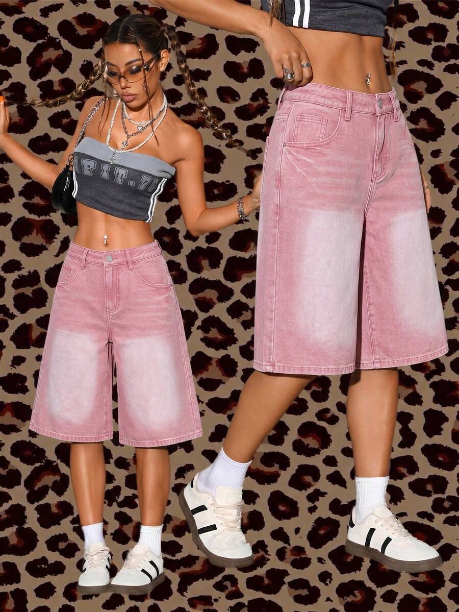 pink denim bermuda shorts