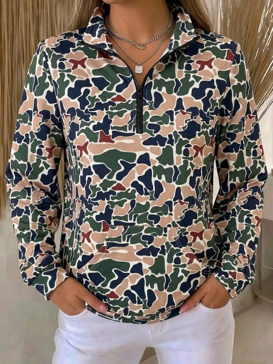 ginger y2k camo print half zip pullover sweatshirt
