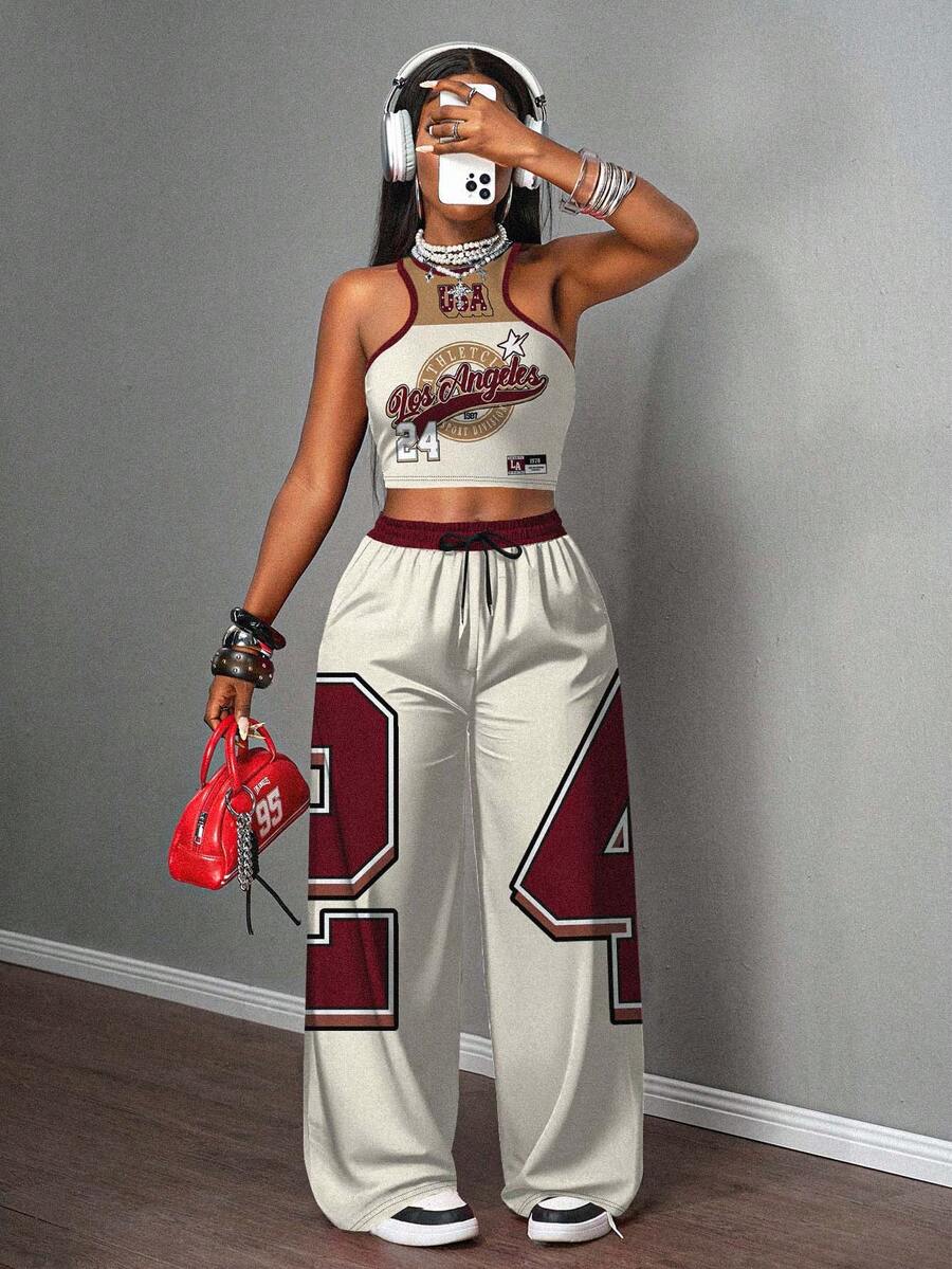 maroon and cream graphic athleisure coord set