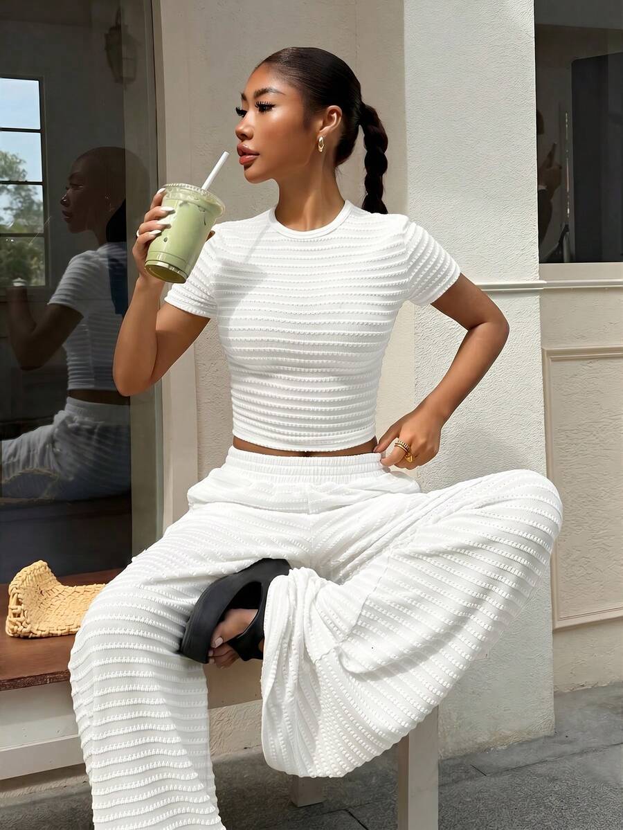 loose ribbed white casual sweatpants