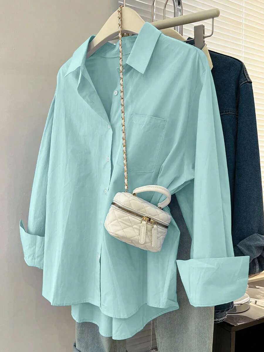 mint blue cotton button down shirt