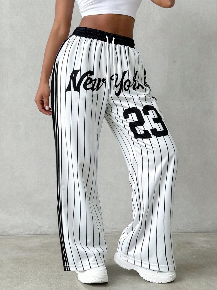 striped ny embroidered loose fit sweatpants