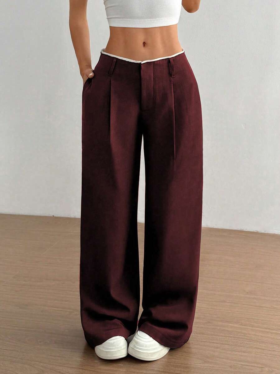 versatile burgundy draped straight leg trousers