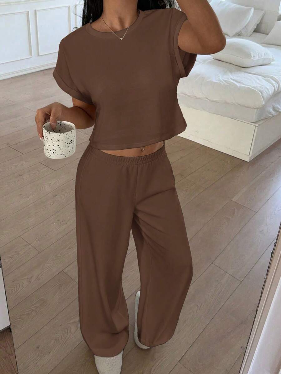 brown knitted casual lounge trousers