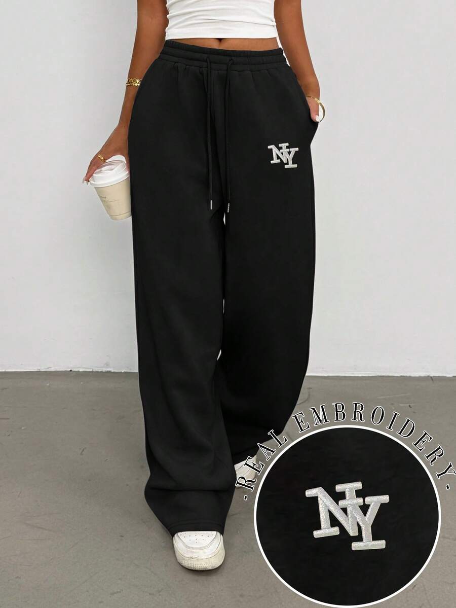 black ny embroidered loose fit sweatpants