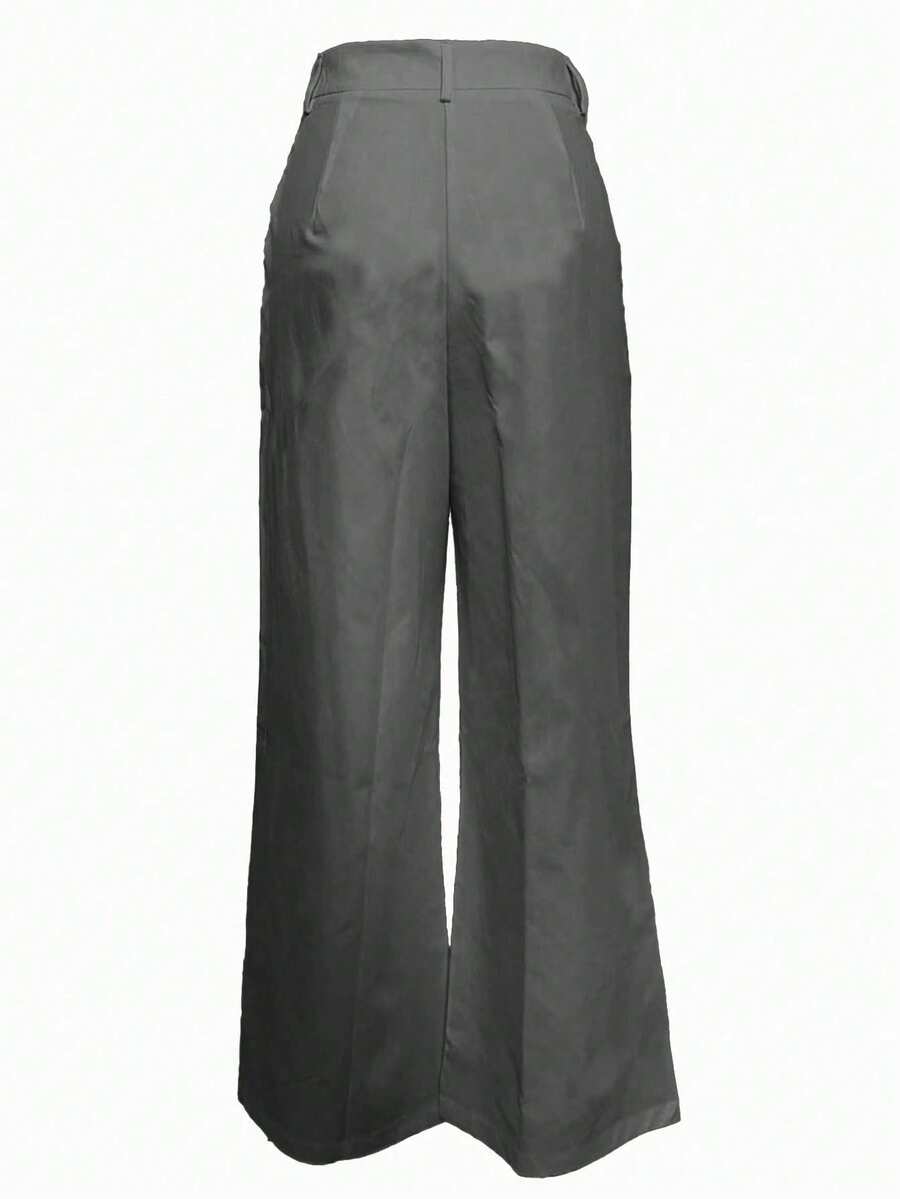 dark grey high waist straight leg wide leg commute trousers