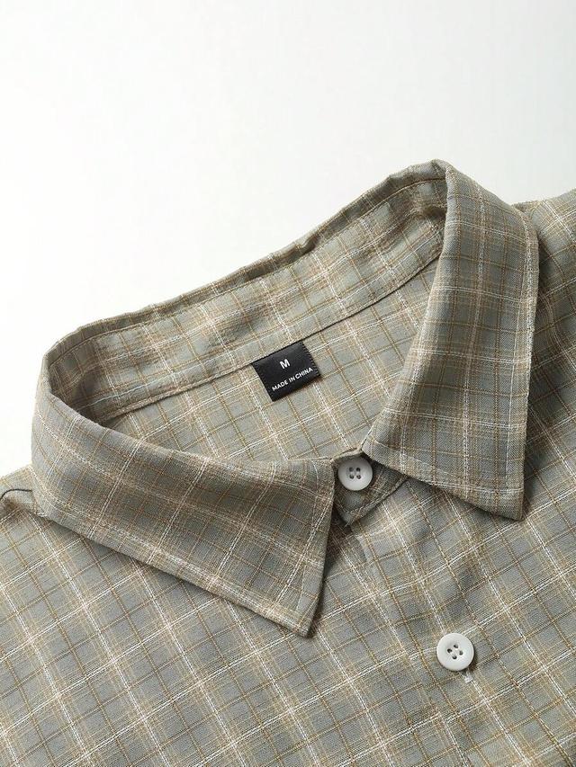 grey plaid checkered short sleeve button down shirt