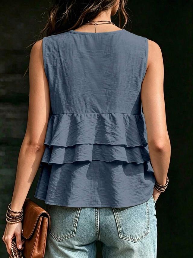 khaki sleeveless tiered ruffle tank top