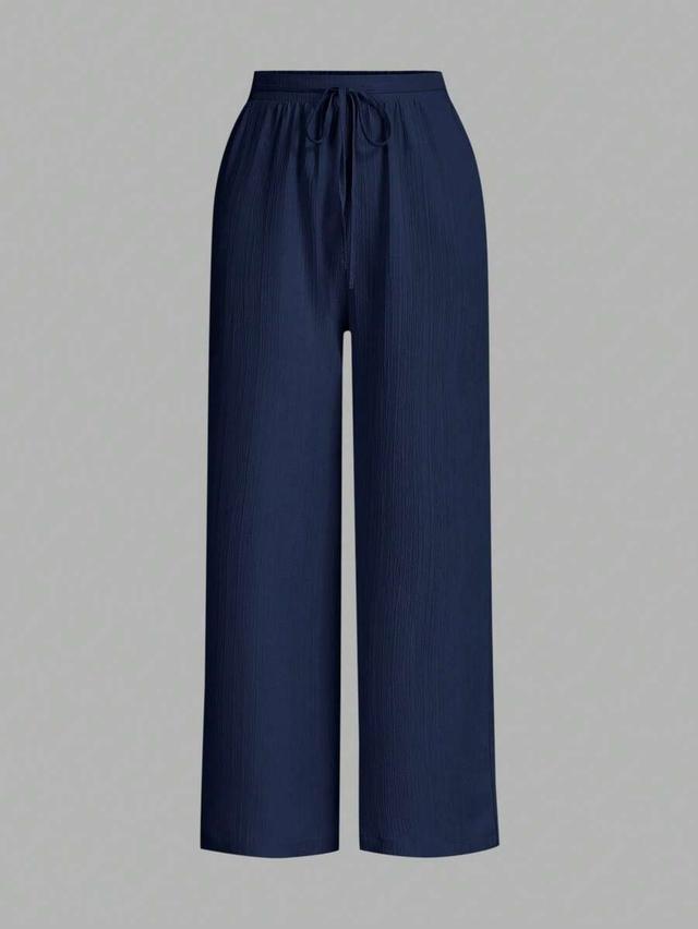navy waist-tie wide leg loose casual pants