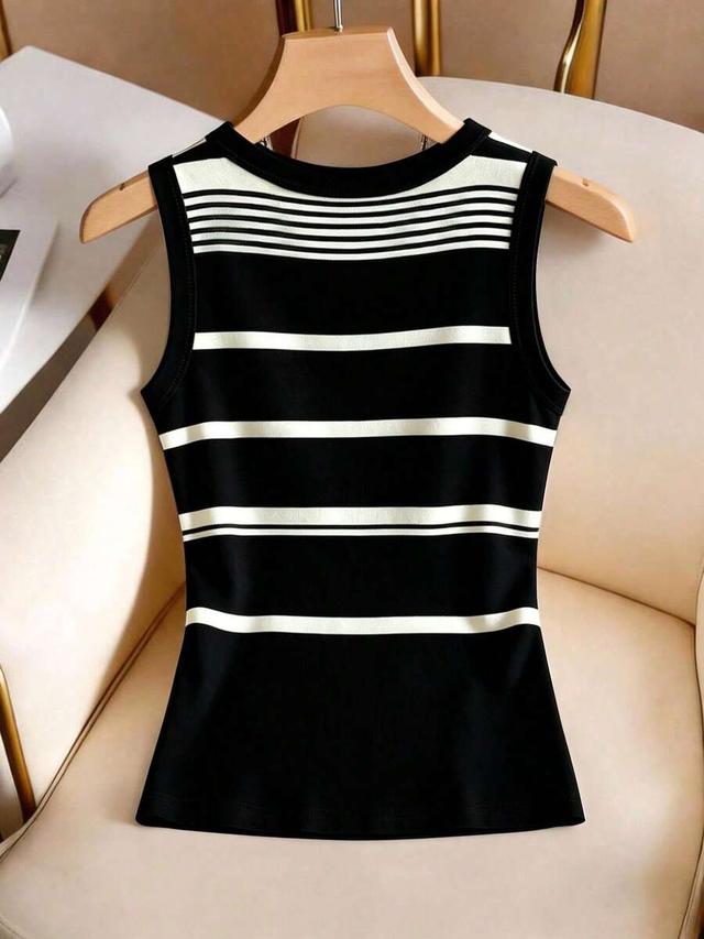franclia women's black and white striped crew neck tank