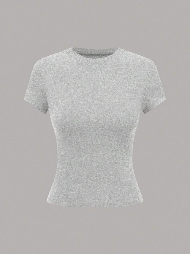 grey gloweve women's casual solid color round neck t-shirt