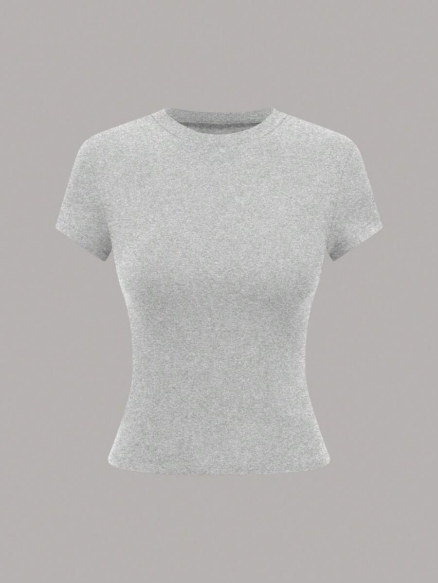 grey gloweve women's casual solid color round neck t-shirt