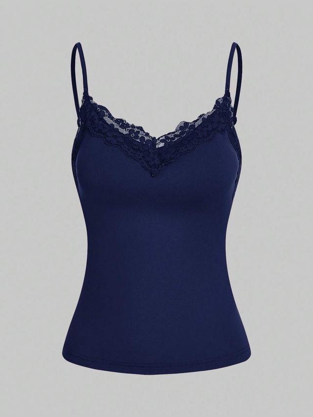 navy lace patchwork cotton camisole