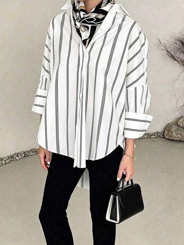 elva women's striped long sleeve loose office shirt