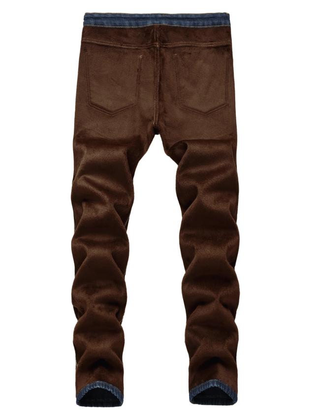 brown men's slim fit thermal lined blue denim jeans