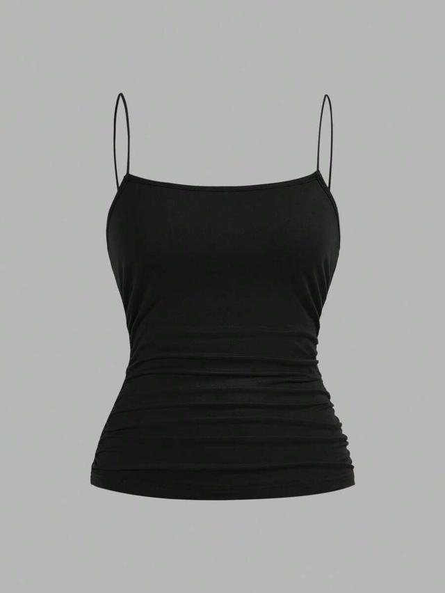 black side ruched fitted camisole tank top