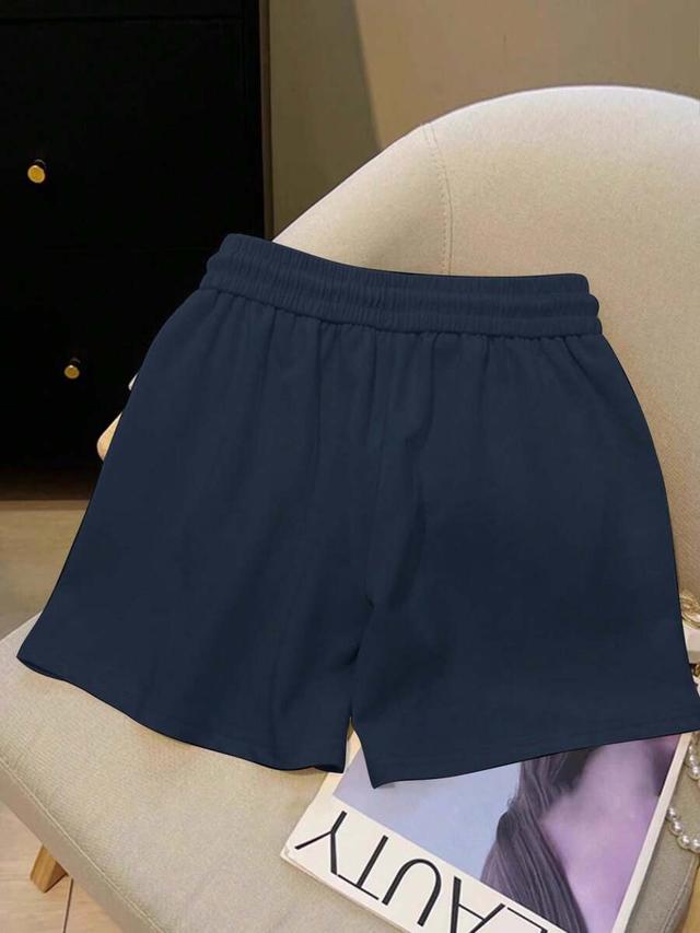 navy blue embroidered lemon side slit shorts