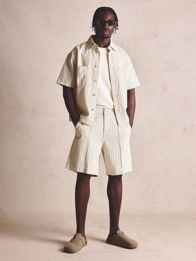 musero striped oversized short sleeve button up shirt
