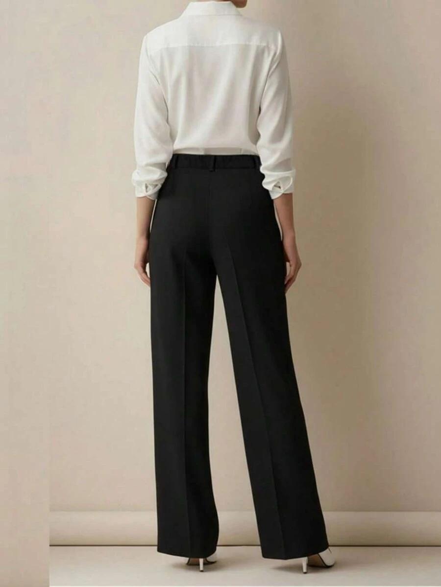 black seam front wide leg trousers
