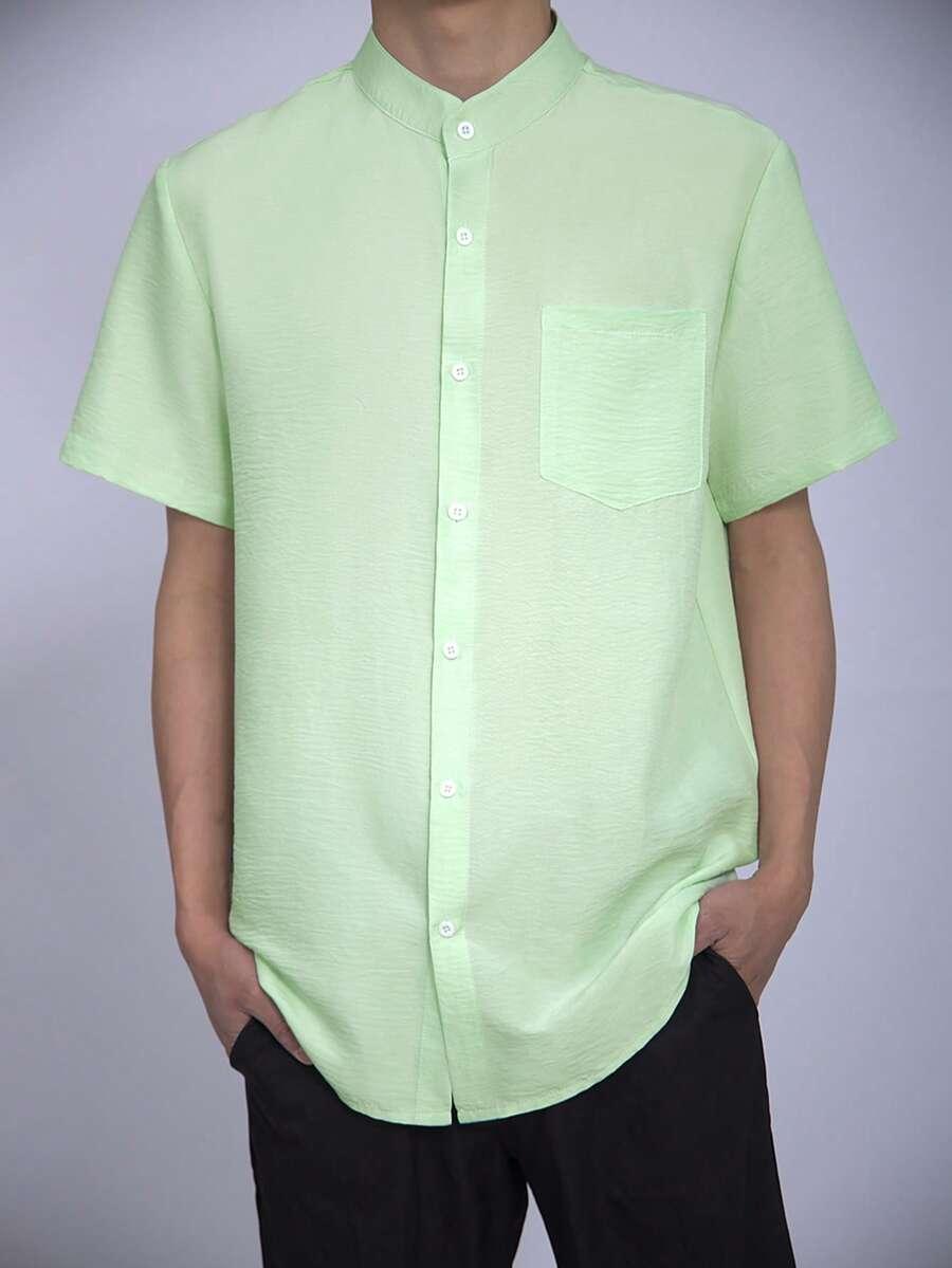 lime green men's mint green short sleeve mandarin collar shirt