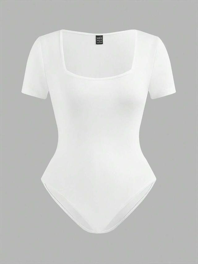 white square neck short sleeve bodysuit