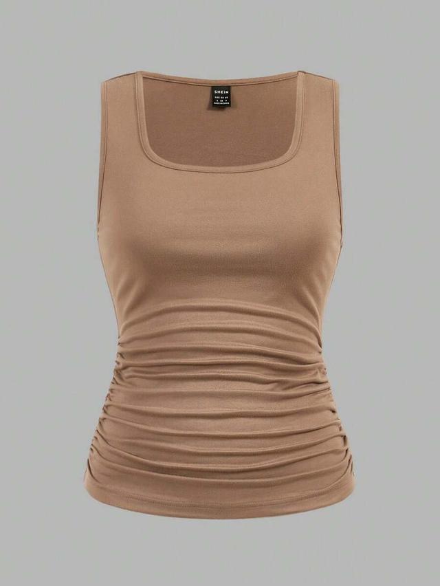 beige ruched side slimming tank top