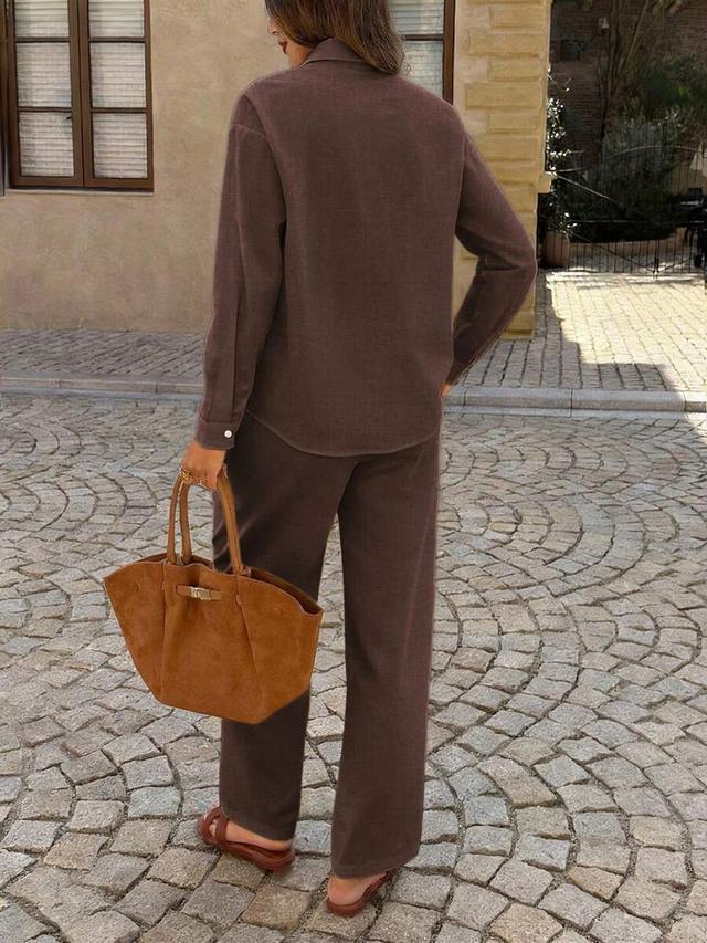 brown cotton collared long sleeve button down shirt