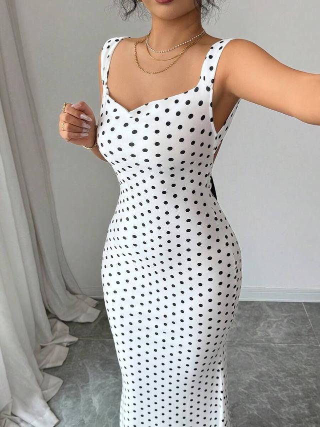 vintage polka dot backless fishtail dress with bow