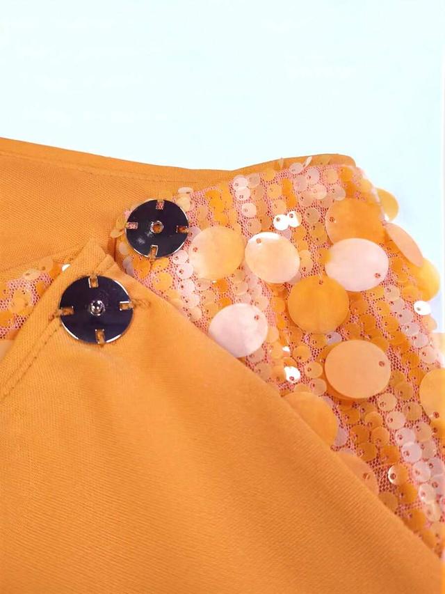yellow orange burnt orange sequin wrap skort with side tie
