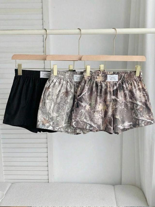 brown camo casual sporty camouflage print shorts set