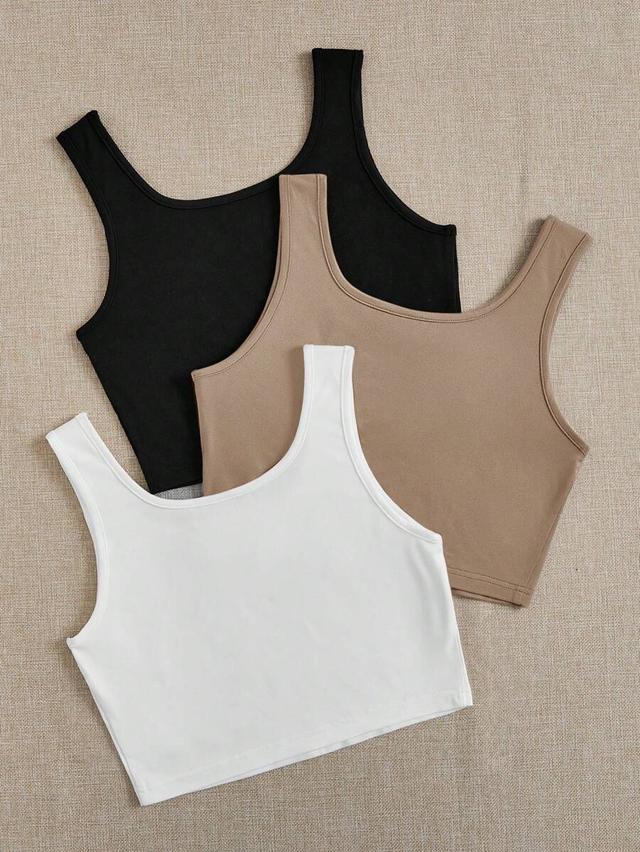 tan round neck casual fitted cropped tank top