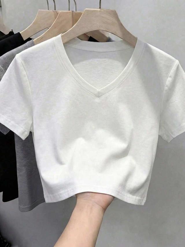 black v-neck short sleeve casual cotton t-shirt