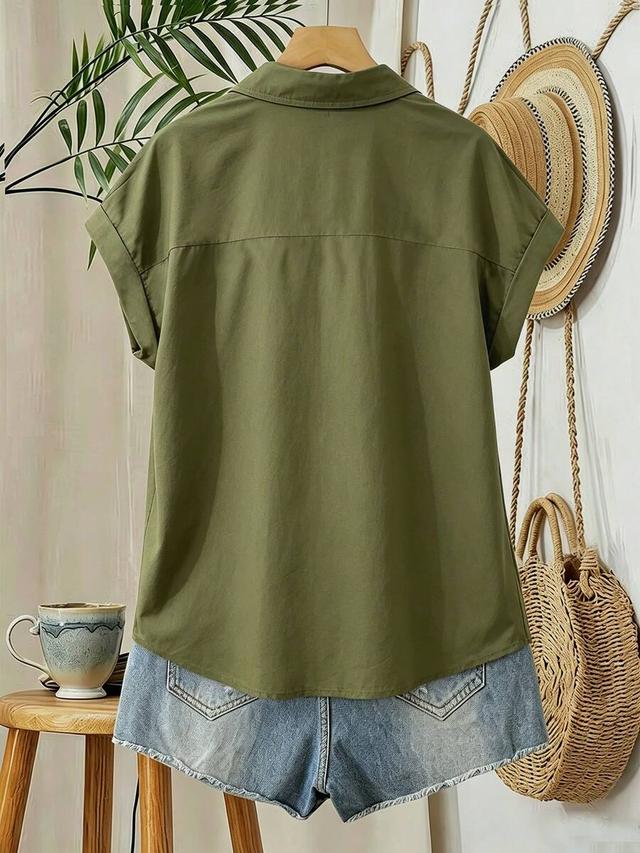 solid olive green short sleeve casual vacation shirt