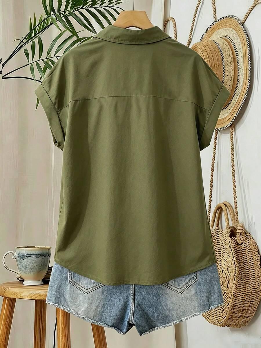 solid olive green short sleeve casual vacation shirt