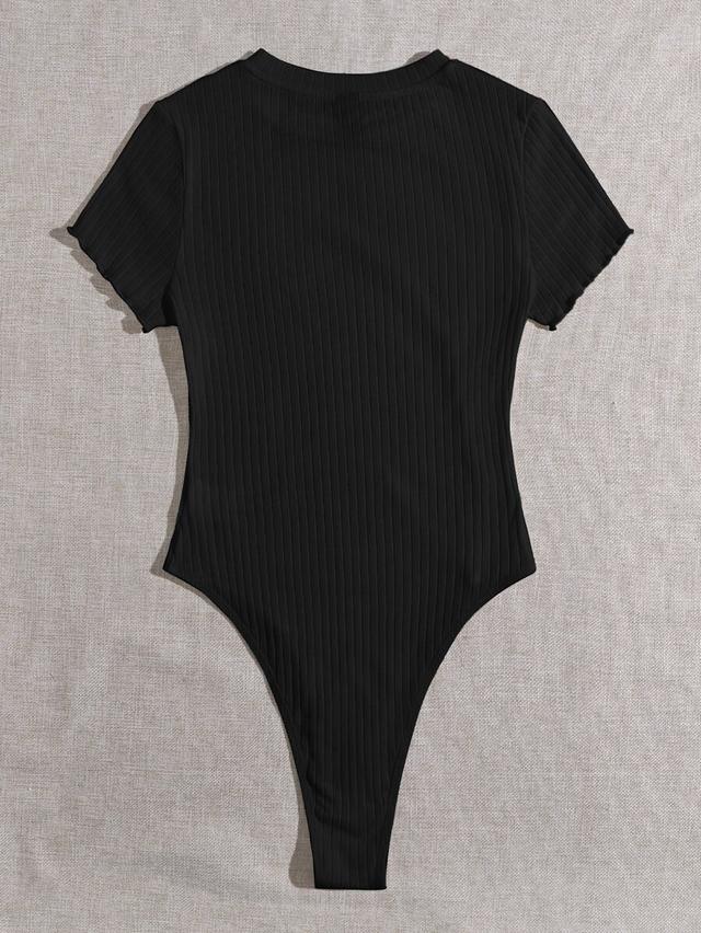 black rib-knit lettuce trim tee bodysuit
