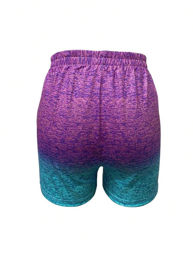 purple teal gradient color athletic drawstring shorts