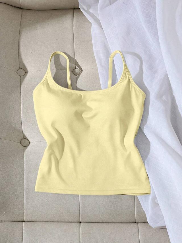 pale yellow ribbed camisole top with built-in padded bra